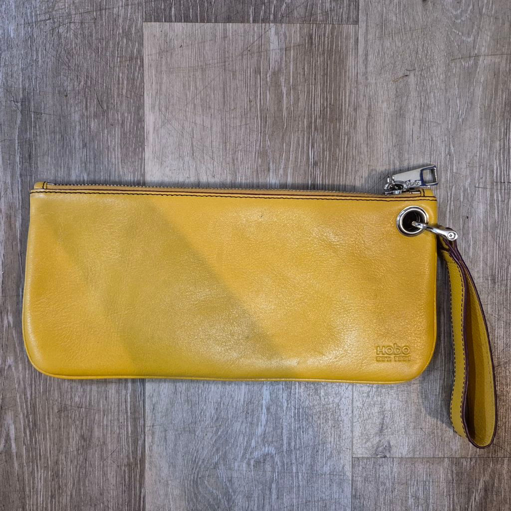 Women's Hobo Yellow‎ Leather Clutch Wristlet